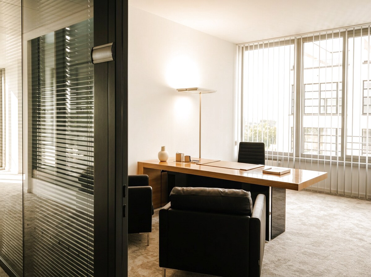 Privates Tagesbüro mit Schreibtisch und Loungesesseln